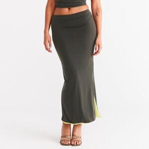 Susamusa Nova Maxi Skirt - XS - Khaki and Lime